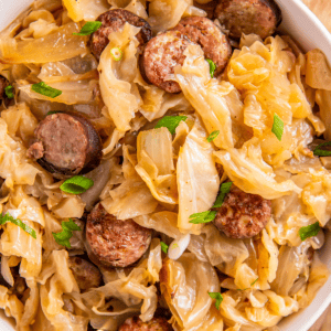 Crockpot sausage with cabbage mixed in.