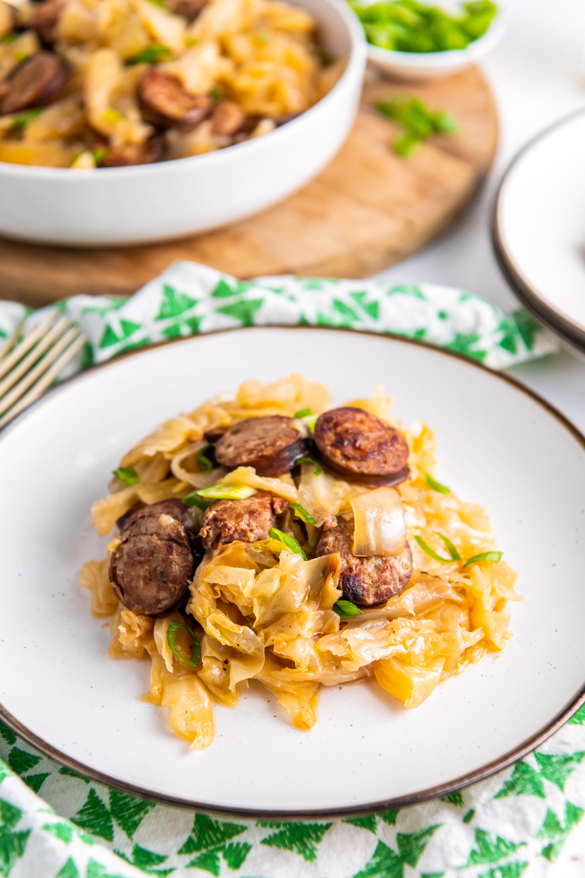 Plate of cabbage and sausage.