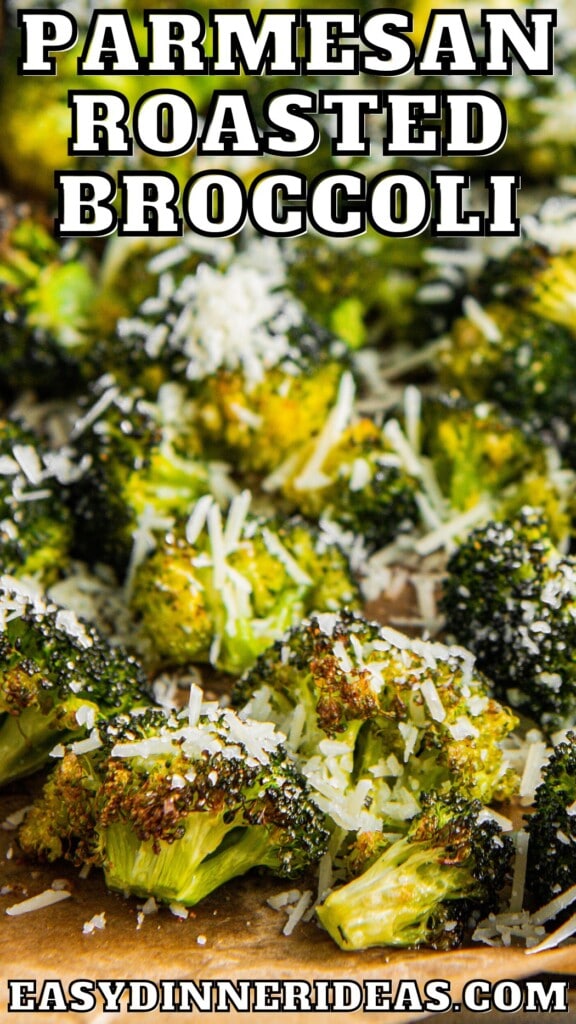 Parmesan roasted broccoli on a sheet pan.