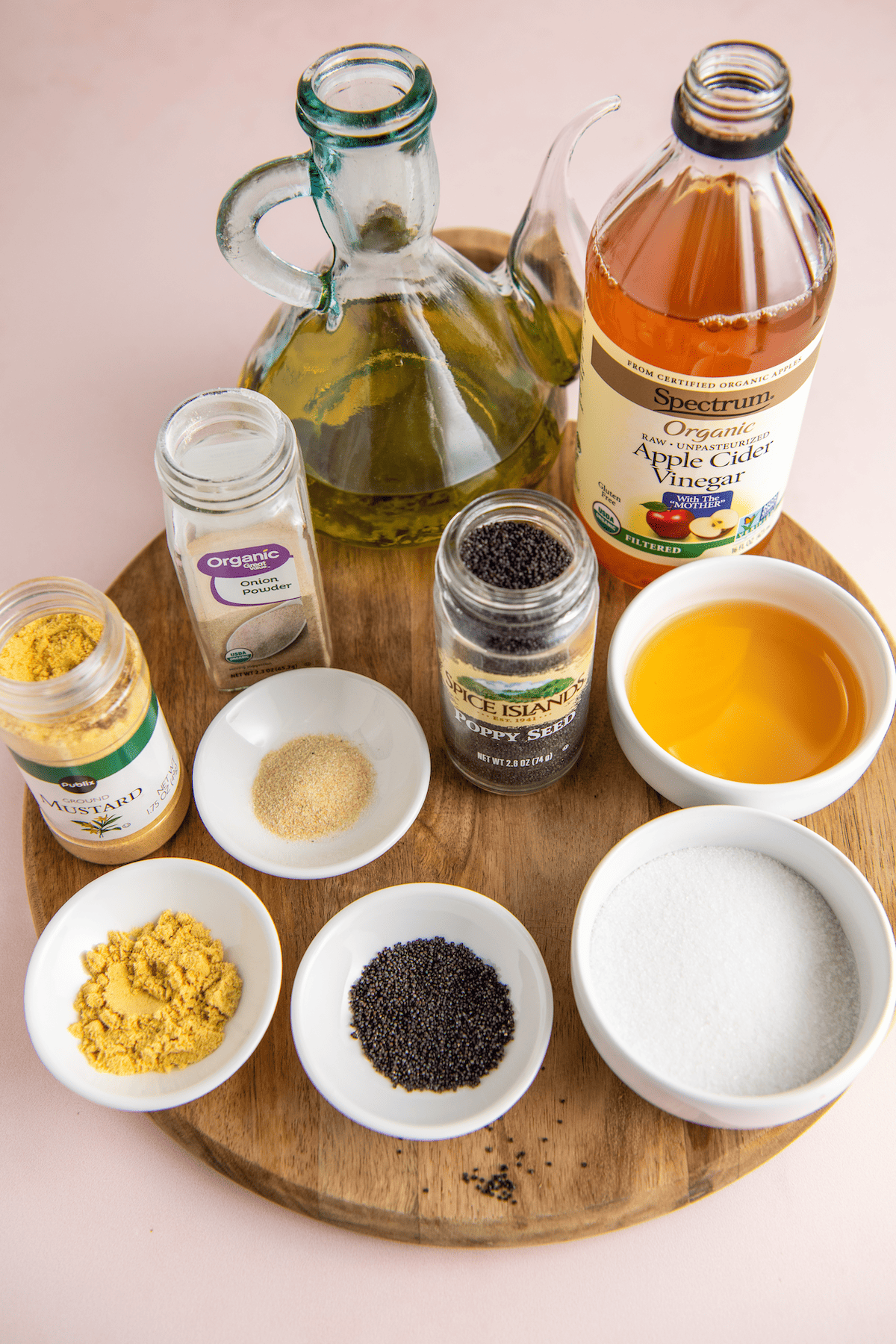 Ingredients for poppy seed salad dressing.