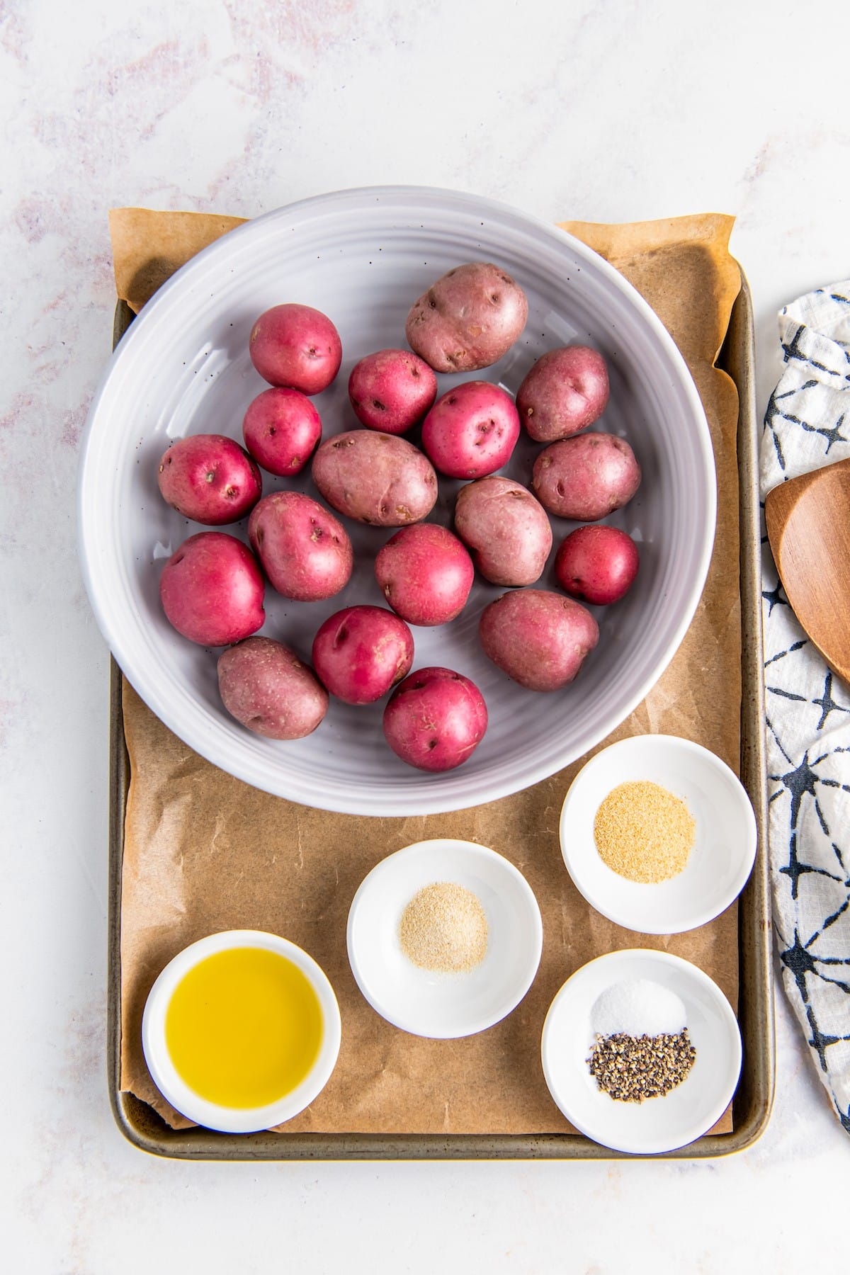Ingredients for roasted baby potatoes.
