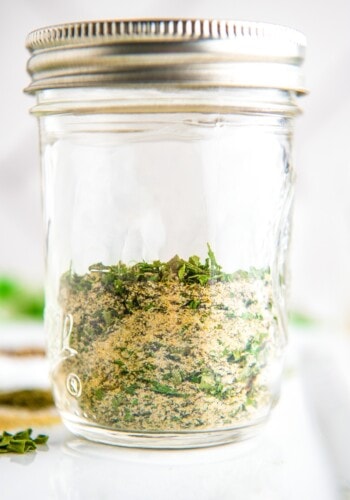 A mason jar with ranch seasoning in it
