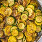 Overhead view of sautéed zucchini and squash in a pot