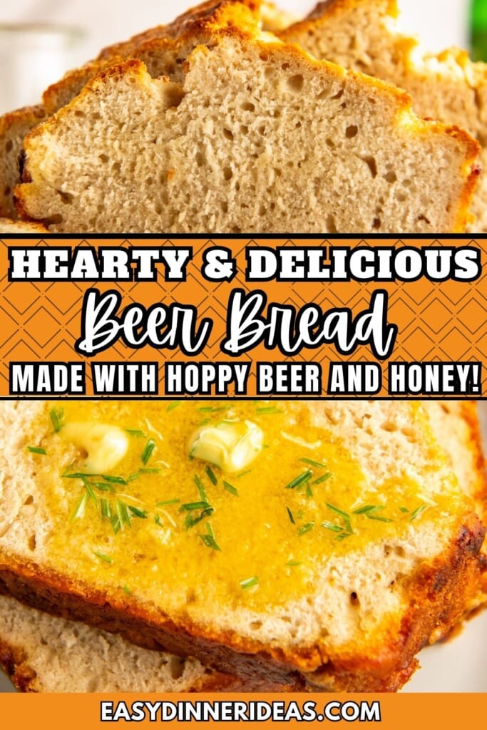 Beer bread sliced with butter on top.