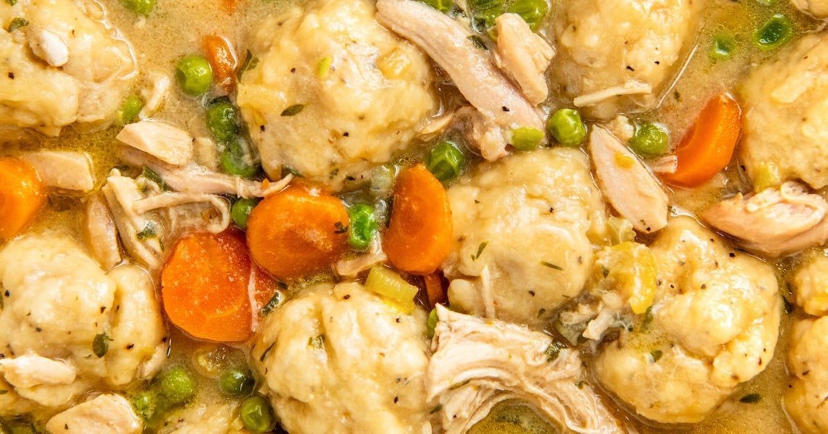 Close up of easy chicken and dumplings.