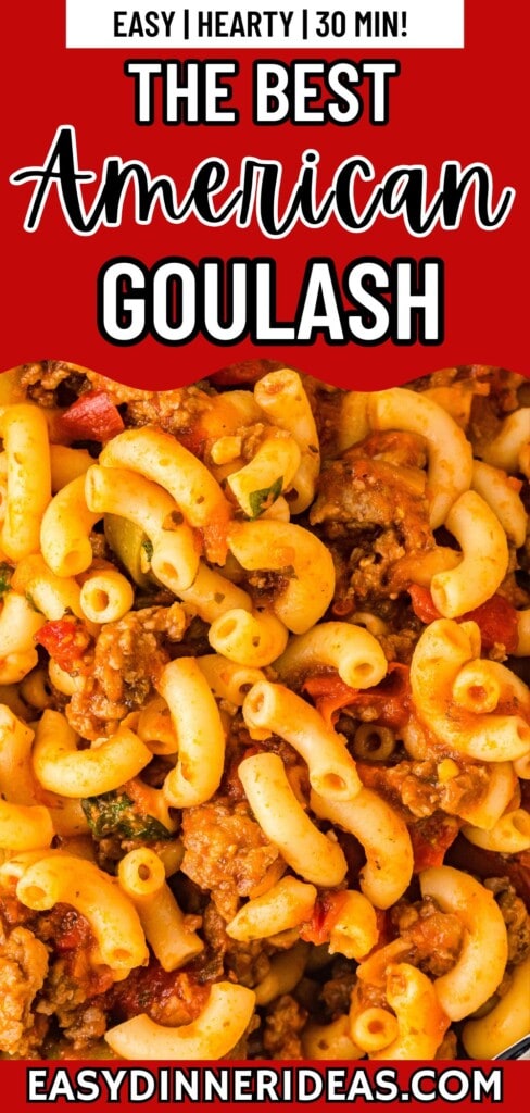 Up close image of cooked goulash with noodles.