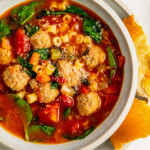 A bowl of Italian wedding soup.