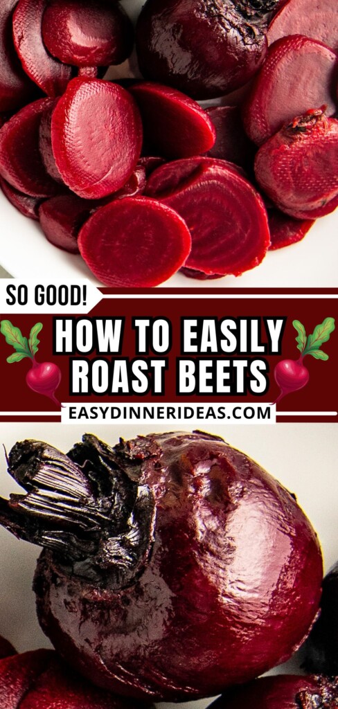 A whole roasted beet and sliced roast beets in a bowl.