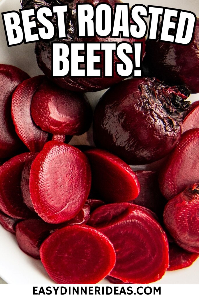 Sliced roasted beets in a bowl.