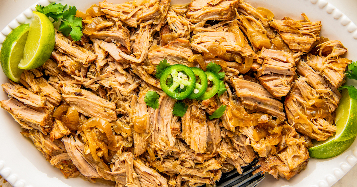 Landscape photo of salsa verde pork.