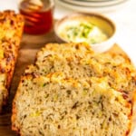 Close-up of the sliced zucchini beer bread.