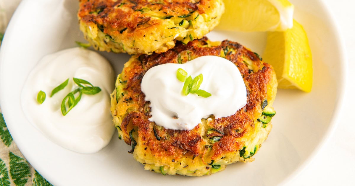 Landscape photo of zucchini fritters.