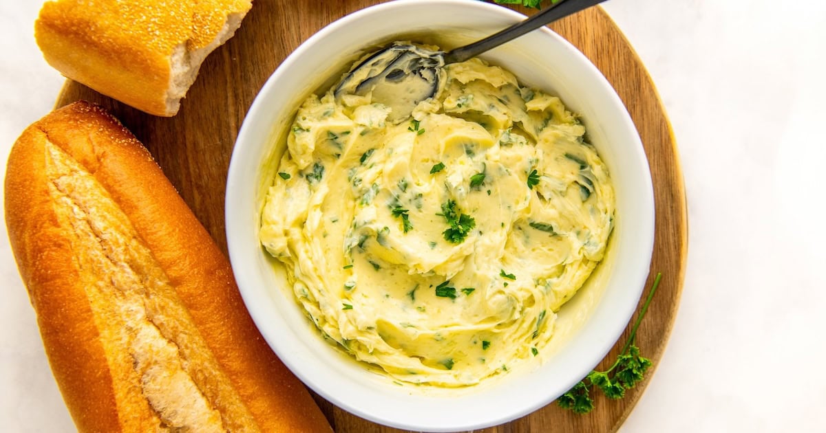 Landscape photo of garlic butter spread.