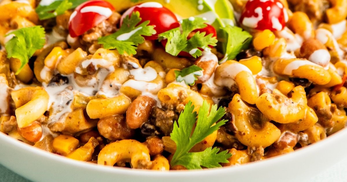 Landscape photo of Mexican mac and cheese.