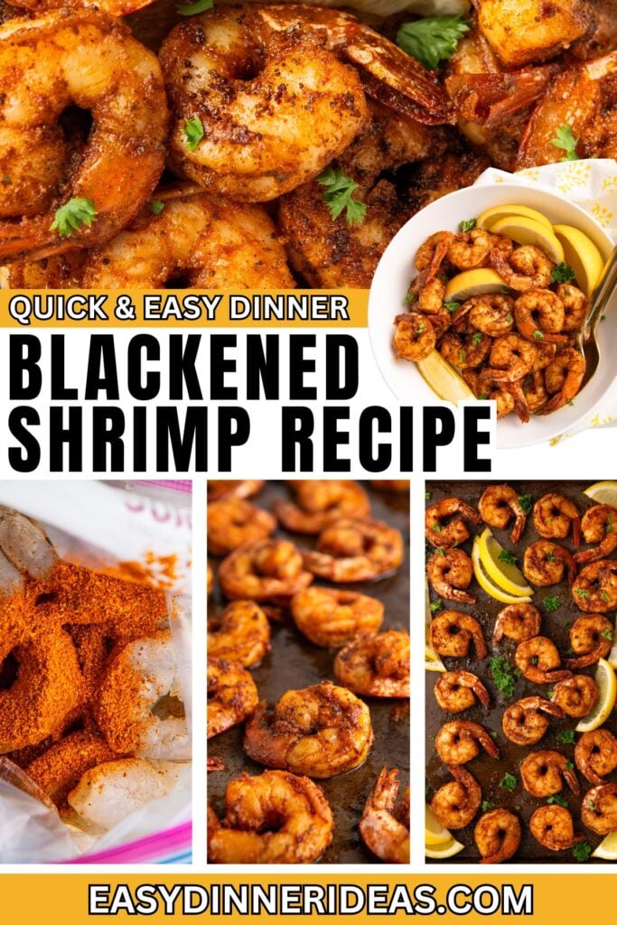 Blackened shrimp recipe prepared first in ziplock bag, then in a skillet before being served.