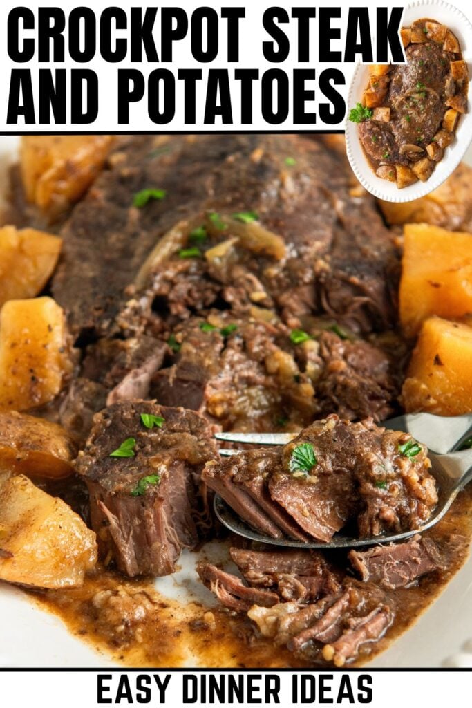 Tender steak and potatoes topped with fresh herbs.