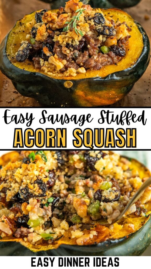 Stuffed acorn squash topped with vibrant fresh herbs.