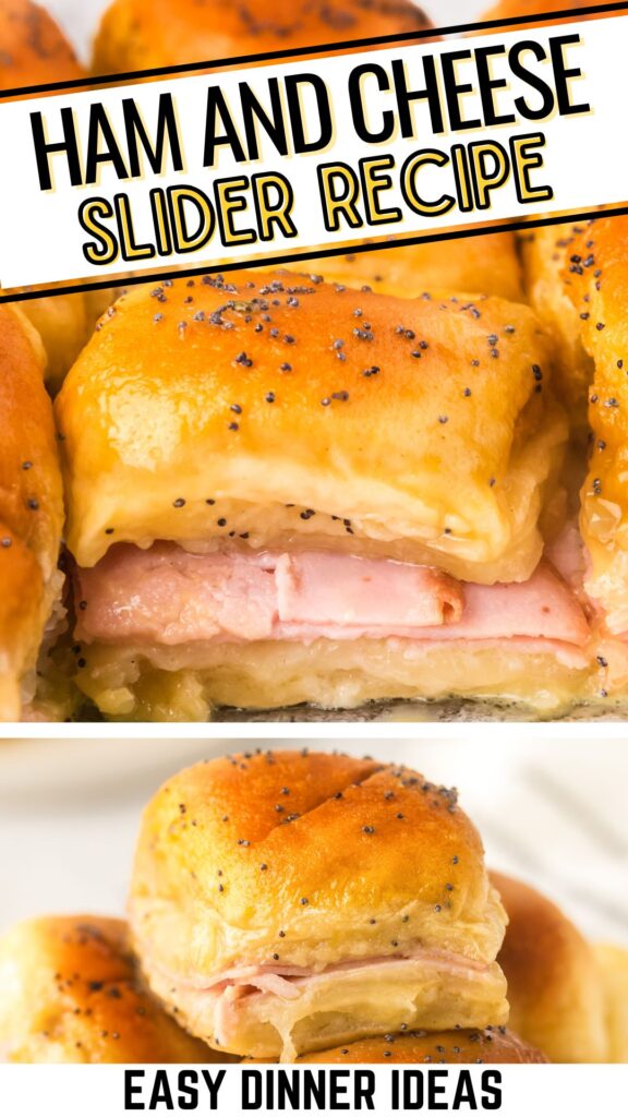 Poppy seeds garnish Hawaiian ham and cheese sliders.