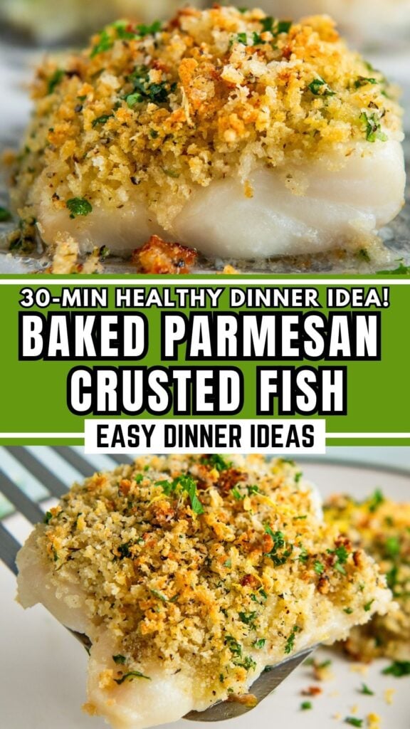 Baked cod topped with buttery parmesan breadcrumbs and fresh herbs.