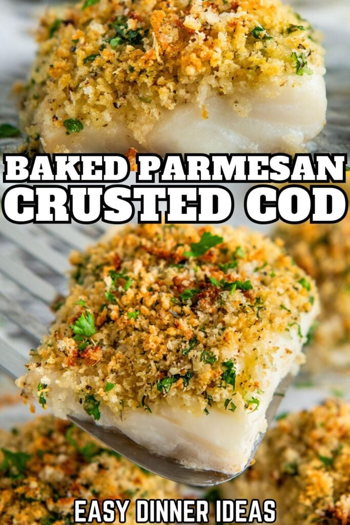 Parmesan crusted fish is flaky and baked to perfection.