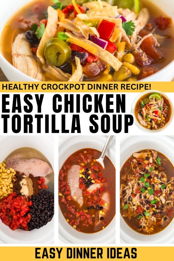 Chicken tortilla soup is made all in the crockpot and served with an array of toppings.