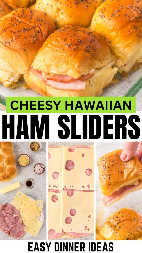 Cheesy Hawaiian ham sliders are assembled in a few simple steps before being baked in the oven.