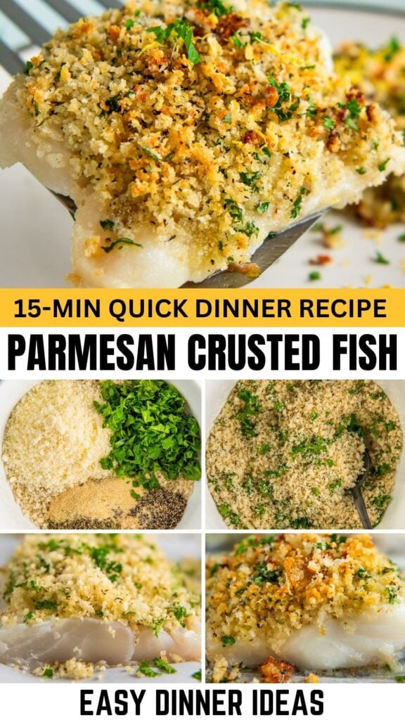 Quick and easy parmesan crusted cod recipe prepared with fresh herbs and butter.