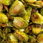 Tender roasted brussels sprouts are lightly browned from the oven.