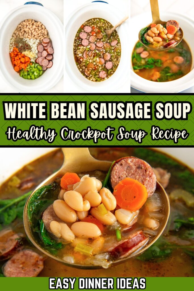 Crockpot white bean and sausage soup recipe is prepared all in one pot.