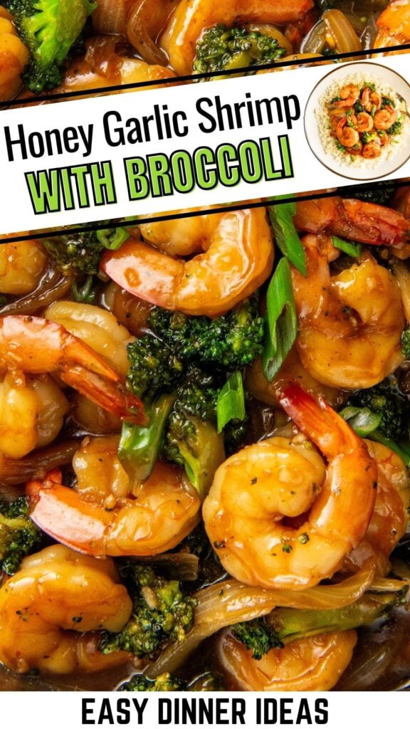 Shrimp with broccoli is topped with chopped green onions.