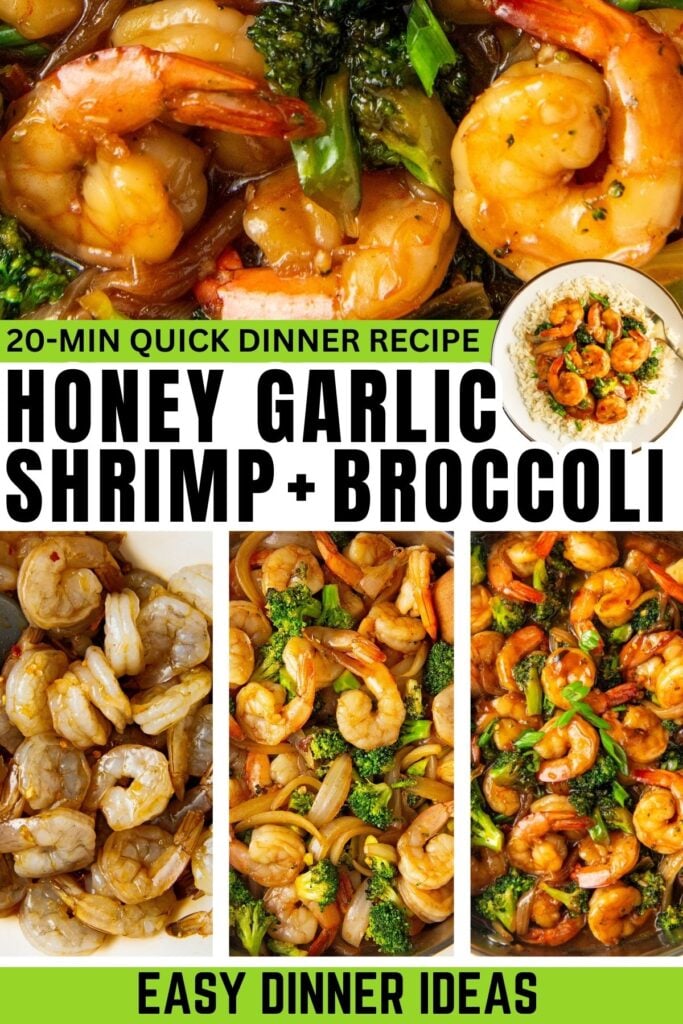 Honey garlic shrimp and broccoli is cooked in one skillet.