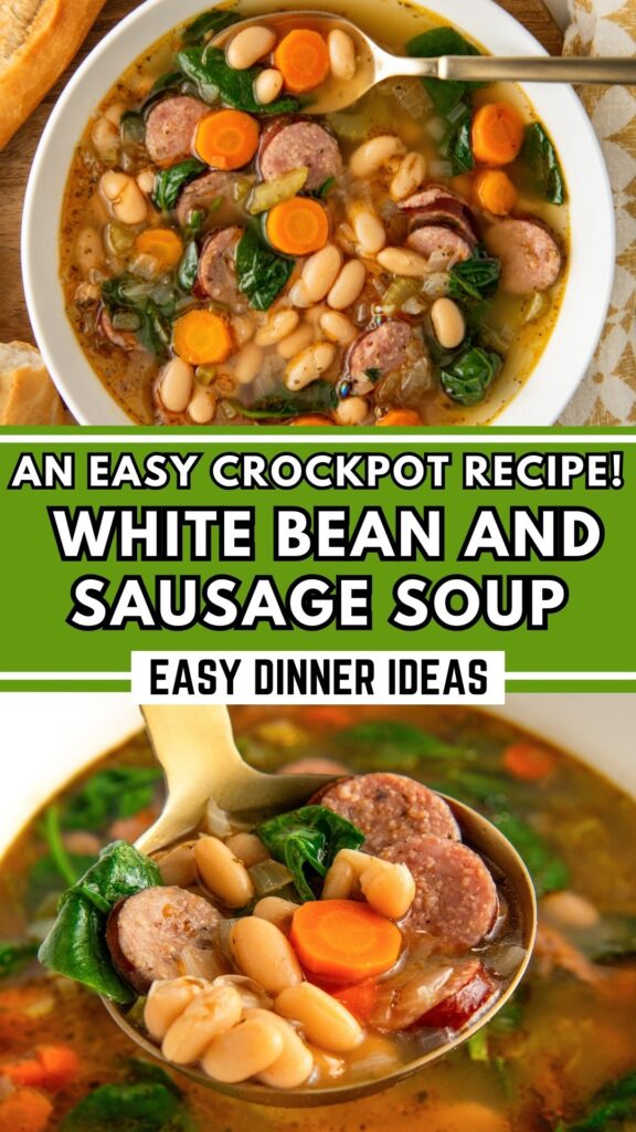 Sausage and white bean soup served in a bowl from the crockpot.