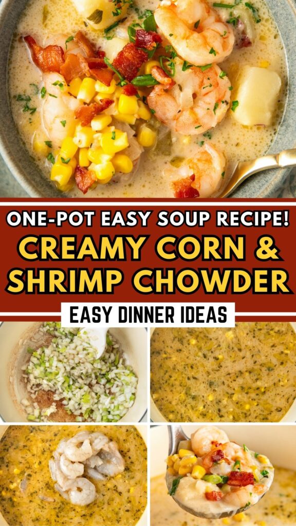 Shrimp corn chowder is made in one large pot.