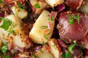 German potato salad with bacon and herbs.