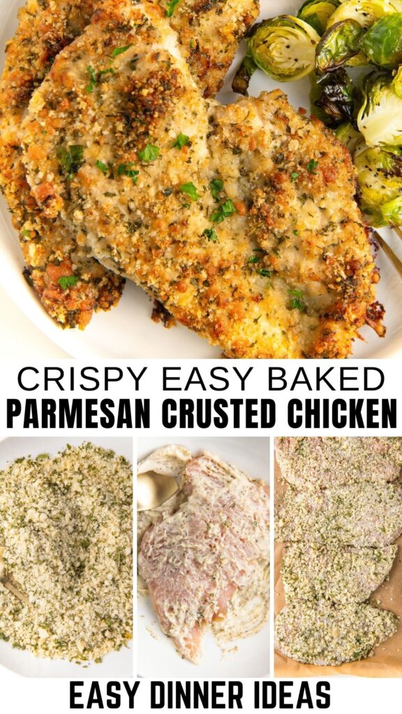 Parmesan crusted chicken recipe prepared in a few simple steps.